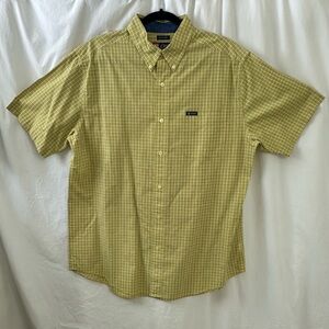 Chaps Easy Care Yellow Check Button Down Shirt Mens Large Short Sleeve
